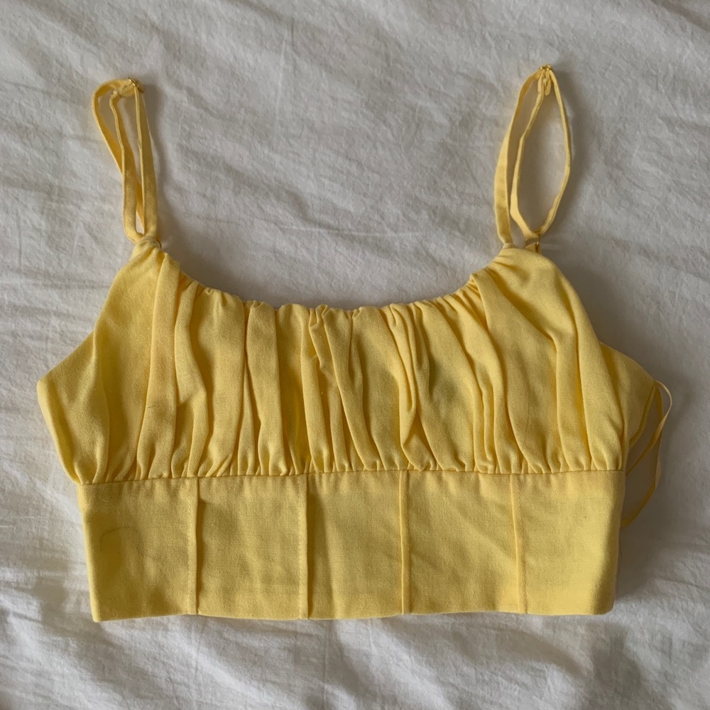 runaway the label rouched yellow crop top